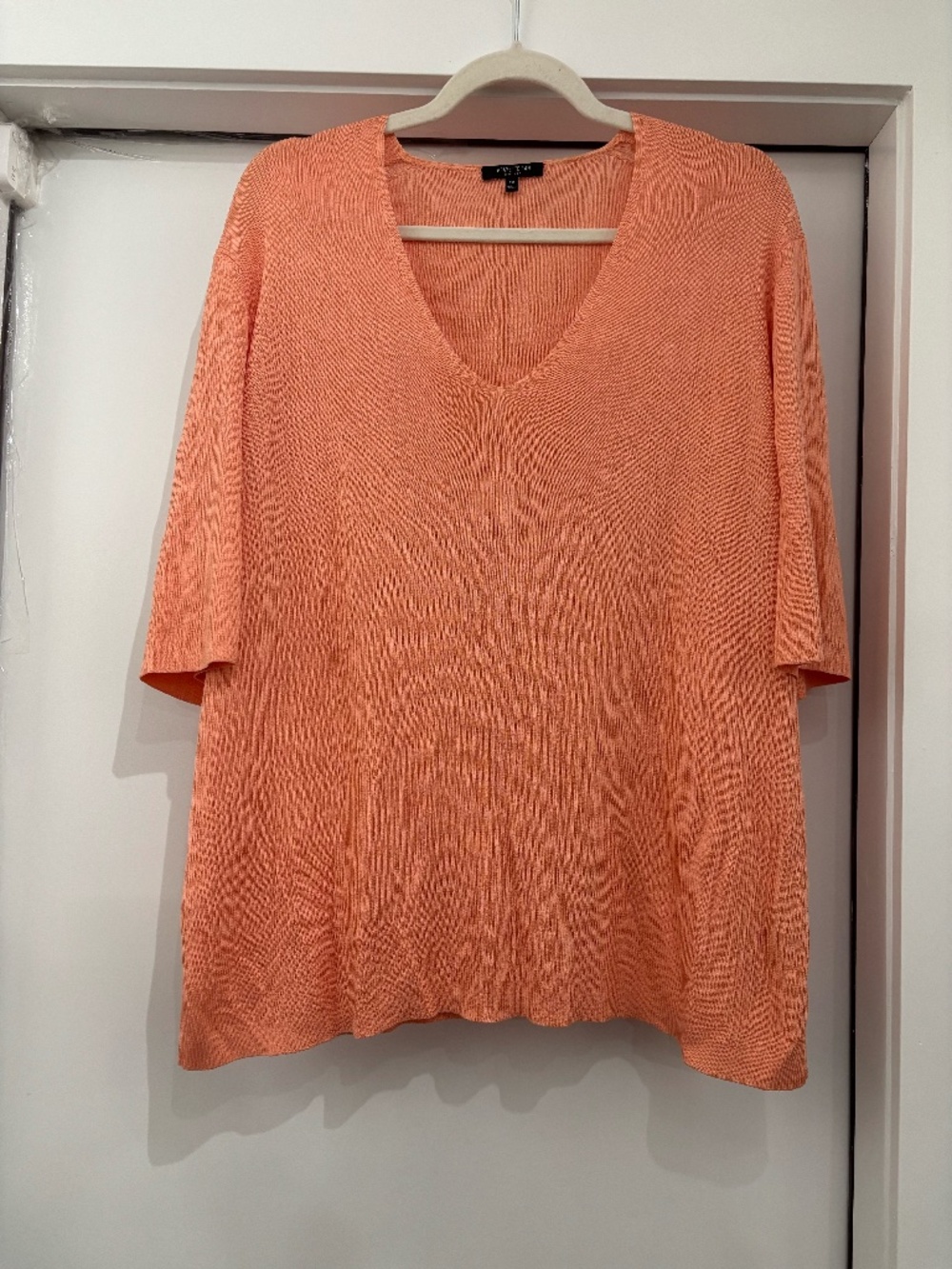 Lafayette 148 New York Coral Ribbed V-Neck Knit Top 2X